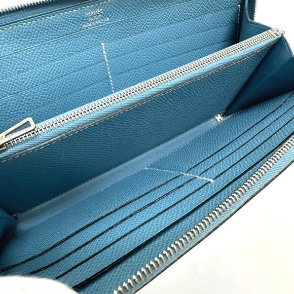 HERMES Asap Long Classic Round Wallet Long Wallet Epsom Blue gene - Picture 11 of 14